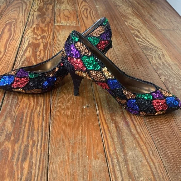 HI Steppers Sequined Heels - vintage 80’s-90’s - Picture 4 of 11